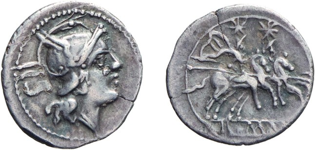 MONETE ROMANE REPUBBLICANE. ANONIME. SESTERZIO 
Dal 211 a.C.
Argento, 1 gr, 13...