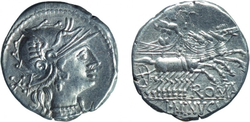 MONETE ROMANE REPUBBLICANE. GENS MINUCIA. DENARIO
L. Minucius (133 a.C.)
Argen...
