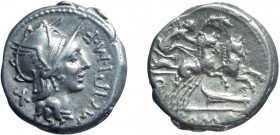 MONETE ROMANE REPUBBLICANE. GENS CIPIA. DENARIO
M. Cipius M. f. (115-114 a.C.)
Argento, chiusa e sigillata Tevere.
D: M. CIPI. M. F. Testa di Roma ...