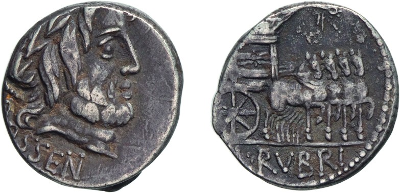 MONETE ROMANE REPUBBLICANE. GENS RUBRIA. DENARIO 
L. Rubrius Dossenus (87 a.C.)...