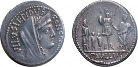 MONETE ROMANE REPUBBLICANE. GENS AEMILIA. DENARIO
L. Aemilius Lepidus Paullus (62 a.C.)
Argento, chiusa e sigillata Tevere.
D: PAVLLVS LEPIDVS CONC...