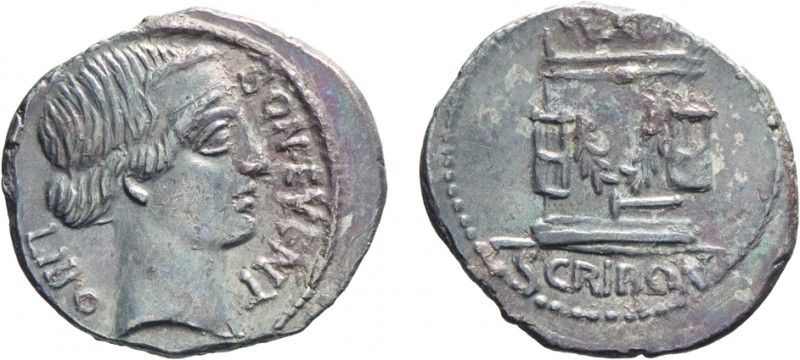 MONETE ROMANE REPUBBLICANE. GENS SCRIBONIA. DENARIO 
L. Scribonius Libo (62 a.C...