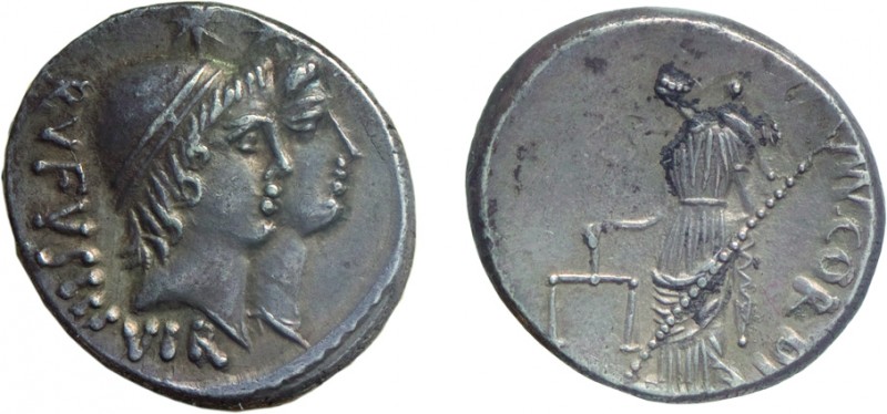 MONETE ROMANE REPUBBLICANE. GENS CORDIA. DENARIO 
Mn. Cordius Rufus (46 a.C.)
...