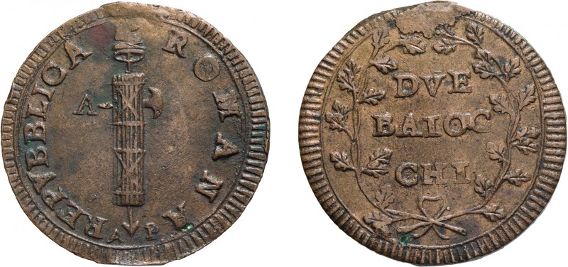 ZECCHE ITALIANE. ANCONA. PRIMA REPUBBLICA ROMANA (1798-1799) 2 BAIOCCHI s.d. 
R...