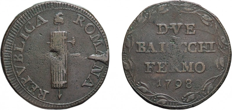 ZECCHE ITALIANE. FERMO. PRIMA REPUBBLICA ROMANA (1798-1799) 2 BAIOCCHI 1798 
Ra...