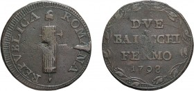 ZECCHE ITALIANE. FERMO. PRIMA REPUBBLICA ROMANA (1798-1799) 2 BAIOCCHI 1798 
Rame, 19,98 gr, 33,5 mm. Molto Rara. BB
D: REPVBBLICA ROMANA Fascio con...