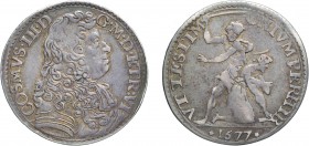 ZECCHE ITALIANE. FIRENZE. COSIMO III (1670-1723). LIRA 1677
Argento, 4,35 gr, 27,5 mm. Rara, meglio di BB
D: COSMVS III G M D ETR VI Busto corazzato...