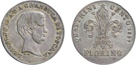 ZECCHE ITALIANE. FIRENZE. LEOPOLDO II (1824-1859). 
FIORINO 1857
Argento, 6,78 gr, 24 mm. Molto Rara. Quasi SPL
D: Testa nuda a destra. 
R: Giglio...