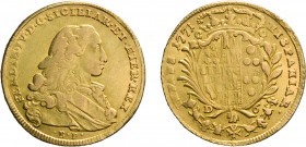 ZECCHE ITALIANE. REGNO DI NAPOLI. FERDINANDO IV (1759-1799). 6 DUCATI 1771
Oro, 8,82 gr, 26 mm, soliti graffi di aggiustamento del peso al rovescio, ...