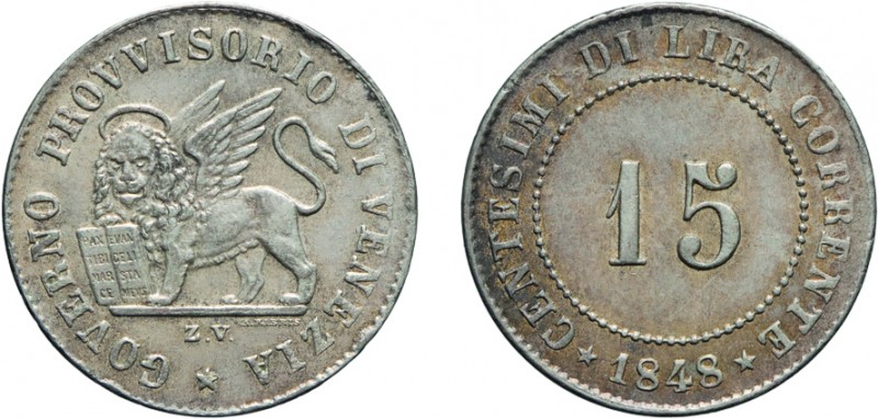 ZECCHE ITALIANE. GOVERNO PROVVISORIO DI VENEZIA. 15 CENTESIMI 1848
Mistura, 1,7...