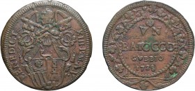 MONETE PAPALI. BENEDETTO XIII (1724-1730). 
BAIOCCO 1728 A. V
Gubbio. Rame, 14,78 gr, 36x37 mm. SPL
D: Stemma a targa ovale con fogliami.
R: Iscri...