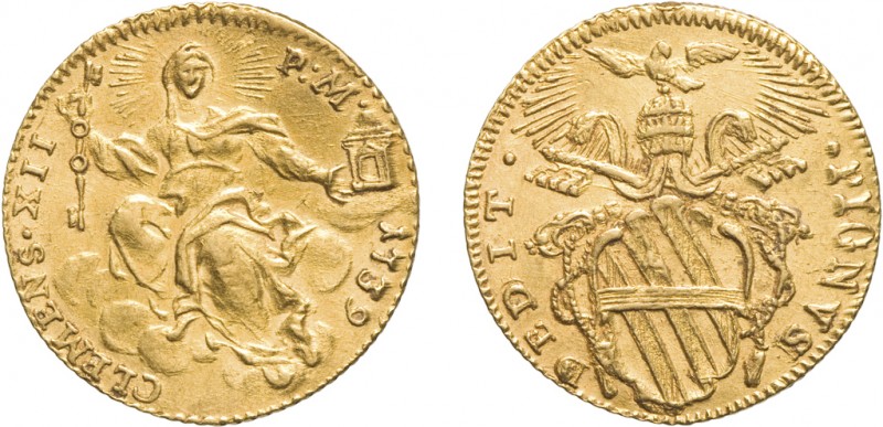 MONETE PAPALI. CLEMENTE XII (1730-1740). 
ZECCHINO 1739
Oro, 3,44 gr, 21 mm. Q...