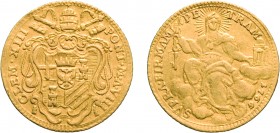 MONETE PAPALI. CLEMENTE XIII (1758-1769). 
ZECCHINO 1766 A. VIII
Oro, 3,37 gr, 20,5 mm. BB
D:CLEM XIII ; PONT M A VIII. Stemma sormontato da trireg...