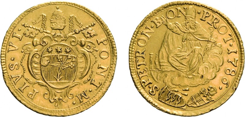 MONETE PAPALI. PIO VI (1775-1799). 2 ZECCHINI 1786
Bologna. Oro, 6,87 gr, 24,5 ...