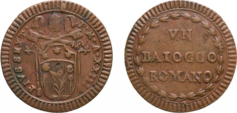 MONETE PAPALI. PIO VI (1775-1799). BAIOCCO A. XXIII
Roma. Rame, 8,98 gr, 30 mm....