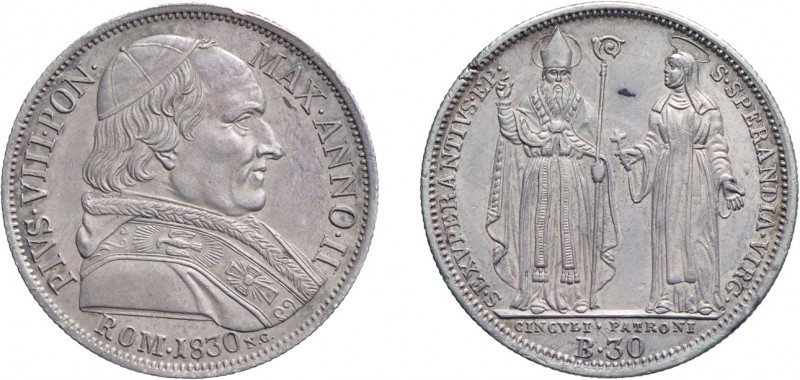MONETE PAPALI. PIO VIII (1829-1830). 30 BAIOCCHI 1830 A. II
Roma. Argento, 7,92...