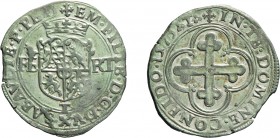 SAVOIA. EMANUELE FILIBERTO (1553-1580). BIANCO 1573 
Torino. Mistura, 4,90 gr, 27x25 mm, buon BB. 
D: + EM FILIB D G DVX SABAVDIE P PED Scudo inquar...