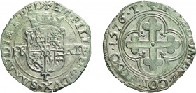 SAVOIA. EMANUELE FILIBERTO (1553-1580). BIANCO 1576
Torino. Mistura, 4,79 gr, 25 mm, SPL. 
D: + EM FILIB D G DVX SABAVDIE P PED Scudo inquartato, co...