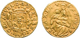 SAVOIA. CARLO EMANUELE I (1580-1630). DUCATO 1602
Torino. Oro, 3,41 gr, 21 mm, migliore di BB.
D: C EMANVEL D G DVX SAB Scudo inquartato, con Savoia...
