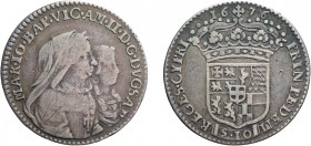 SAVOIA. VITTORIO AMEDEO II (1675-1730). MEZZA LIRA 1676 
Reggenza della Madre (1675-1680). Argento, 2,90 gr, 20,5 mm, MB. Rara.
D: Busti accollati d...