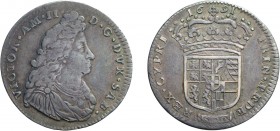 SAVOIA. VITTORIO AMEDEO II (1675-1730). LIRA 1691
Argento, 6,10 gr, 27 mm, graffi, BB.
D: VIC AM II D G DUX SAB Busto del duca con pettinatura alla ...
