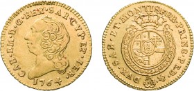 SAVOIA. CARLO EMANUELE III (1755-1773). MEZZA DOPPIA NUOVA 1764
Oro, 4,77 gr, 21 mm,migliore di BB. Molto Rara.
D: Testa nuda a sinistra. Sotto, la ...