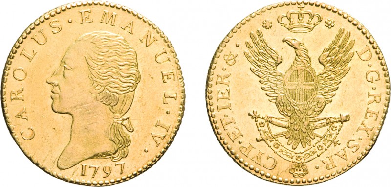 SAVOIA. CARLO EMANUELE IV (1796-1802). DOPPIA 1797
Oro, 9,07 gr, 25 mm, SPL. Ra...
