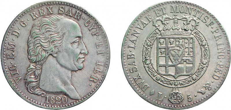 SAVOIA. VITTORIO EMANUELE I (1802-1821). 5 LIRE 1820
Torino. Argento, 25,02 gr,...
