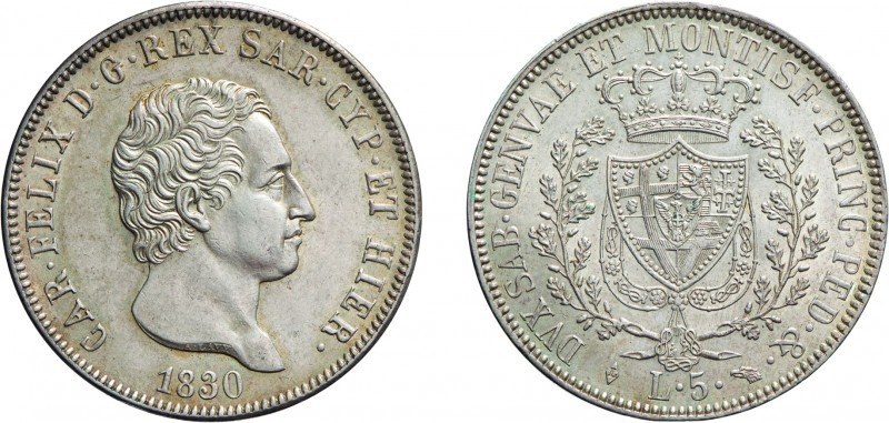 SAVOIA. CARLO FELICE (1821-1831). 5 LIRE 1830
Torino. Argento, 25,07 gr, 37 mm,...