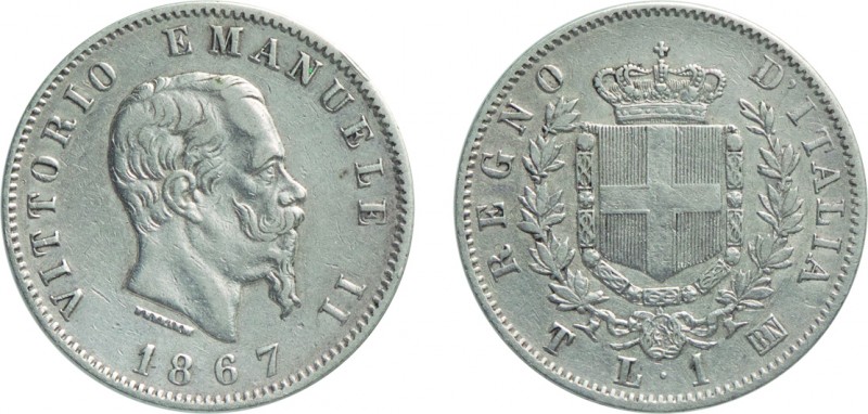 SAVOIA. VITTORIO EMANUELE II (1861-1878). 1 LIRA STEMMA 1867
Torino. Argento, 4...