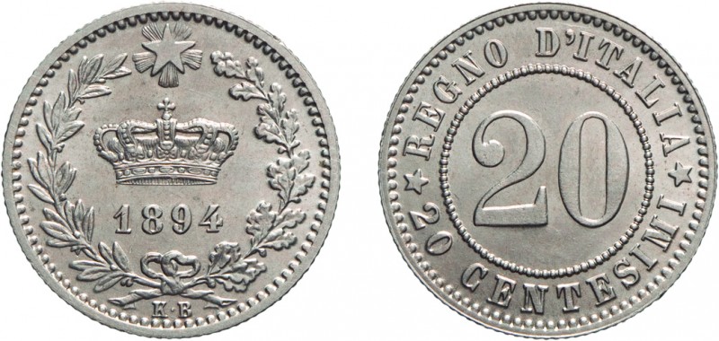 SAVOIA. UMBERTO I (1878-1900). 20 CENTESIMI 1894
Cupronichel, 3,93 gr, 21 mm. F...