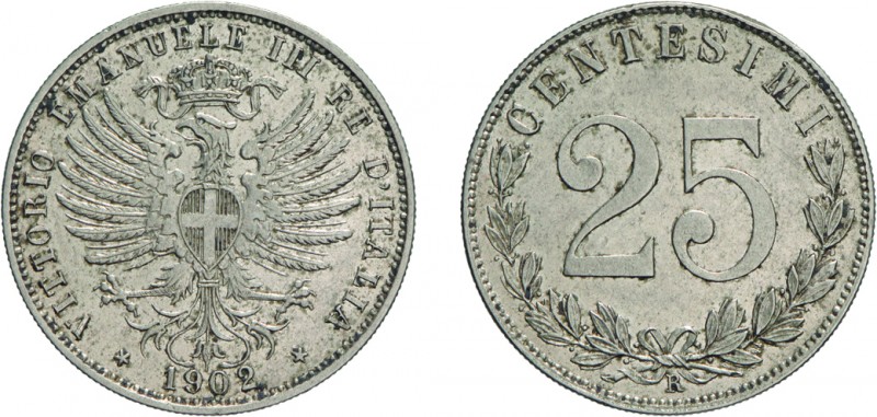 SAVOIA. VITTORIO EMANUELE III (1900-1946). 25 CENTESIMI 1902
Nichelio, 4,06 gr,...