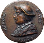 MEDAGLIE ITALIANE. ANDREE SANTIO
Fusione in bronzo, 53,50 gr, 60 mm, uniface senza firma.
D: ANDREAE SANTIO PICTOR Busto a sinistra.
