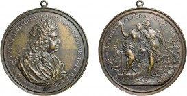 MEDAGLIE ITALIANE. HENRY NEWTON (1651-1715). OPUS: SOLDANI
Fusione in bronzo, 174,90 gr, 92x86 mm. Appiccagnolo d'epoca.
D: Busto a destra con lungh...