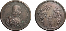 MEDAGLIE ITALIANE. COSIMO III DE MEDICI (1670-1723). OPUS: G. FORTINI 
Fusione in bronzo, 171,70 gr, 83 mm. 
D: Busto corazzato a destra, mantello o...