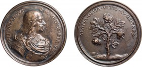 MEDAGLIE ITALIANE. FERDINANDO II DE MEDICI (1610-1670). OPUS: A. SELVI
Fusione in bronzo, 188 gr, 85 mm. Qualità buona. Serie Medicea.
D: Busto cora...
