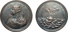 MEDAGLIE ITALIANE.VITTORIA DELLA ROVERE DE MEDICI (1622-1694). OPUS: A. SELVI
Fusione in bronzo, 164,37 gr, 84 mm. Fusione di qualità. Serie Medicea....