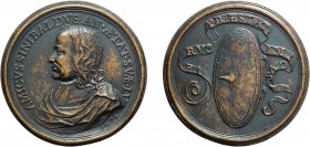 MEDAGLIE ITALIANE. GIOVANNI FRANCESCO SINIBALDO (1508-1568)
Fusione in bronzo, 47,13 gr, 52 mm. 
D: Busto drappeggiato a sinistra.
R: Scudo con nas...