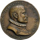 MEDAGLIE ITALIANE. DOMENICO FONTANA (1543-1607). OPUS: BALLA
Bronzo, 38 mm, 20,68 gr. Fusione antica
D: DOMINIC FONTANA CIV RO COM PALAT ET EQ AVR. ...