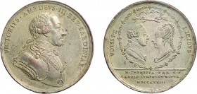 MEDAGLIE SAVOIA. VITTORIO AMEDEO III (1773-1796). OPUS: LAVY
Bronzo argentato, 56,79 gr, 49 mm, colpetti BB.
D: Busto a destra con parrucca, in arma...