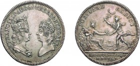 MEDAGLIE ESTERE. AUSTRIA. FRANZ I E MARIA TERESA. MEDAGLIA 1751 
per la visita della coppia imperiale alle miniere ungheresi.
Argento, 4,6 gr, 25 mm...