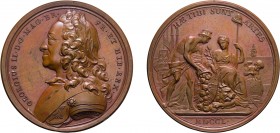 MEDAGLIE ESTERE. INGHILTERRA. GIORGIO II (1727-1760). MEDAGLIA 1750
Prosperità dopo la Pace di Aix La-Chapelle.
Hannover. Bronzo, 72,23 gr, 57 mm, q...