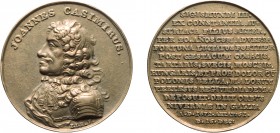 MEDAGLIE ESTERE. POLONIA. GIOVANNI CASIMIRO (1648-1668)
Bronzo, 31,21 gr, 43 mm. Di bella qualità.
D: Busto corazzato a sinistra.
R: Iscrizione su ...