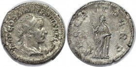 Römische Münzen, MÜNZEN DER RÖMISCHEN KAISERZEIT. ROM. GORDIANUS III. Antoninianus 244 n. Chr. Silber. 4.25 g. RIC 152 (R1). Stempelglanz