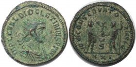 Römische Münzen, MÜNZEN DER RÖMISCHEN KAISERZEIT. Diocletianus 284-305 n. Chr. Antoninianus. Vs.: Büste mit Strahlenkrone r. Rs.: Diocletian empfängt ...
