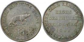 Altdeutsche Münzen und Medaillen, ANHALT - BERNBURG. Alexander Carl (1834-1863). Ausbeutetaler 1855 A. Silber. AKS 16. Vorzüglich, Kratzer