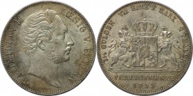 Altdeutsche Münzen und Medaillen, BAYERN / BAVARIA. Maximilian II. (1848-1864). Doppeltaler 1855. Silber. KM 837, AKS 146, Kahnt 119. Vorzüglich