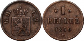 Altdeutsche Münzen und Medaillen, HESSEN - DARMSTADT. Ludwig III. (1848-1877). 1 Heller 1850. Kupfer. KM 323. Sehr schön-vorzüglich