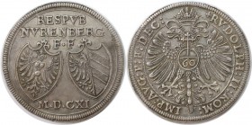 Altdeutsche Münzen und Medaillen, NÜRNBERG, STADT. Reichsgulden zu 60 Kreuzer 1611, mit Titel Rudolfs II. Silber. KM 8, Dav. 89. Vorzüglich