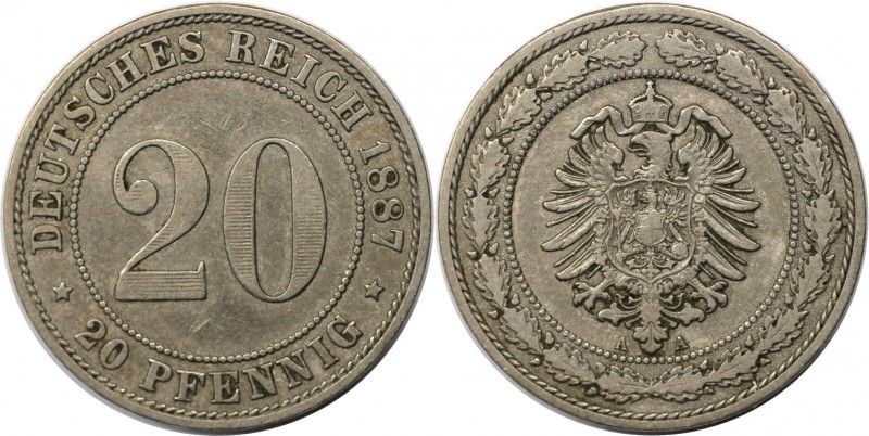 Deutsche Münzen und Medaillen ab 1871, REICHSKLEINMÜNZEN. 20 Pfennig 1887 A, kle...